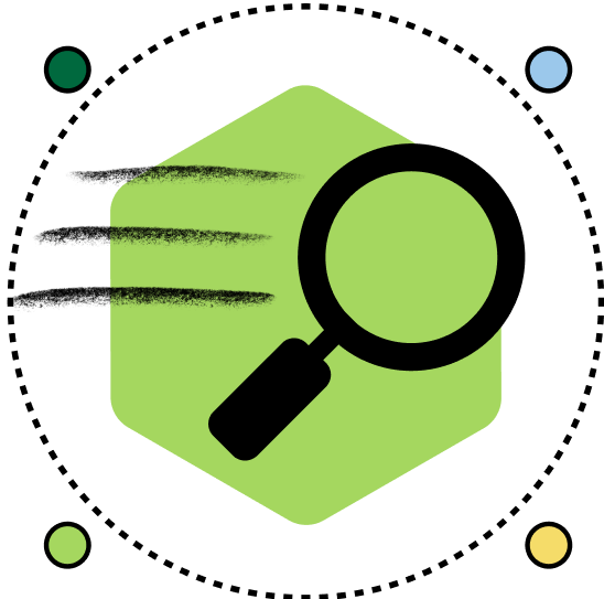 Illustration magnifying glass whooshing within a dotted circle